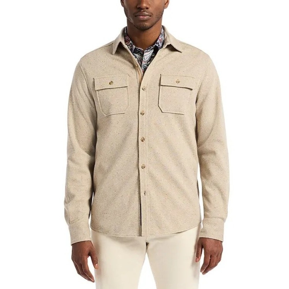 Robert Graham Vigano Knit Shirt Jacket‎ S Beige Speckled Paisley Classic Stretch